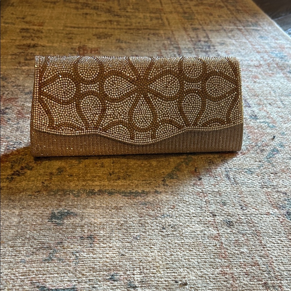 Tan and Brown Rhinestone Formal Clutch